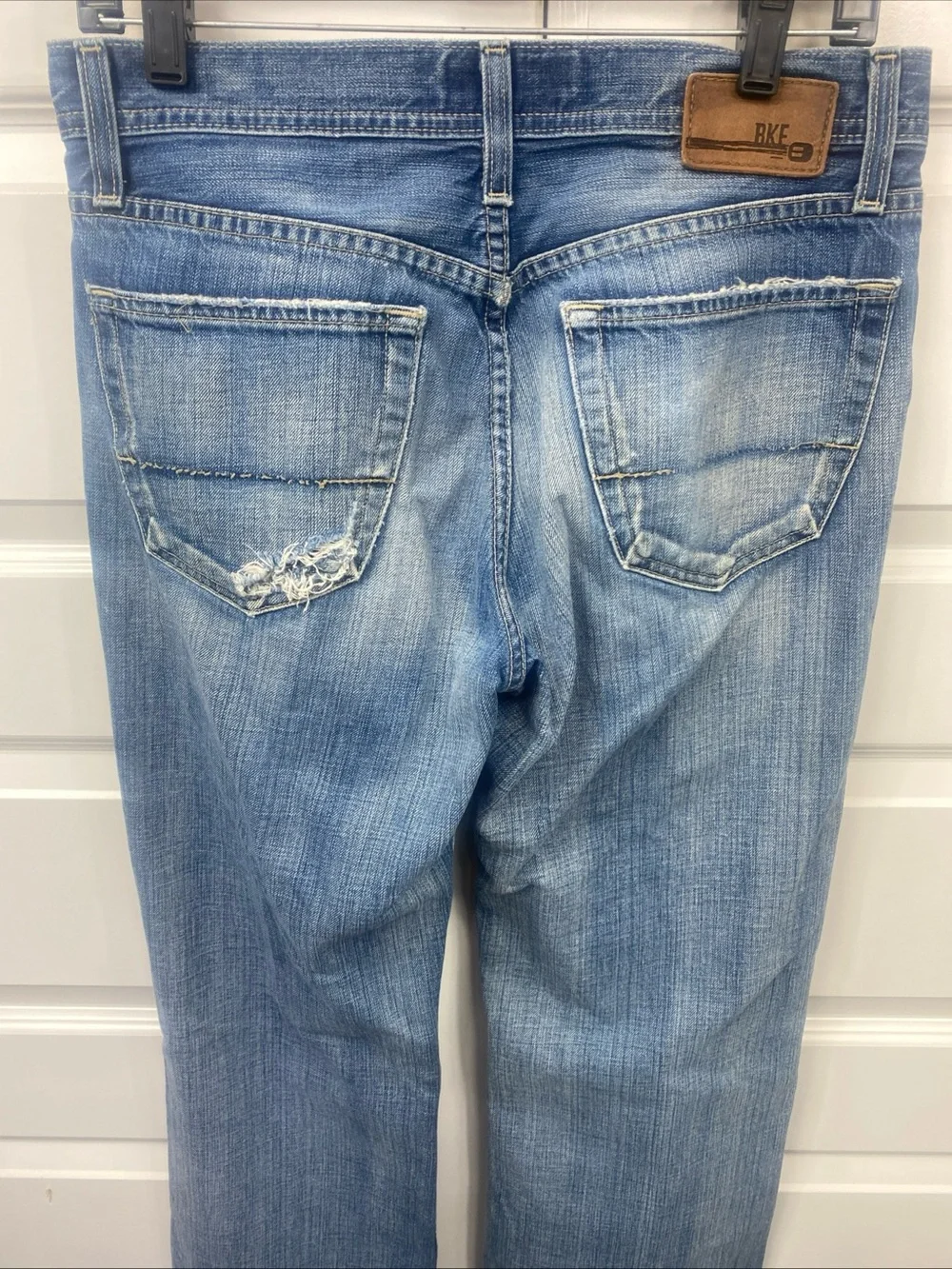 BKE Tyler Straight Jeans Mens 30x33 Long Blue Distressed Denim Low Rise